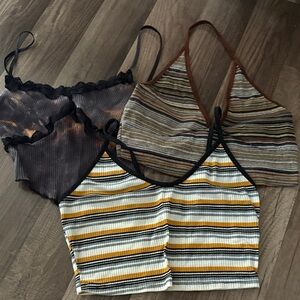 SHEIN Striped Ribbed Cropped Camisole - Yellow/Black/White